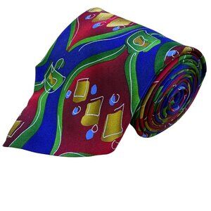 J. Garcia Mens Multicolor Silk Necktie Abstract Geometric Pattern Made In China